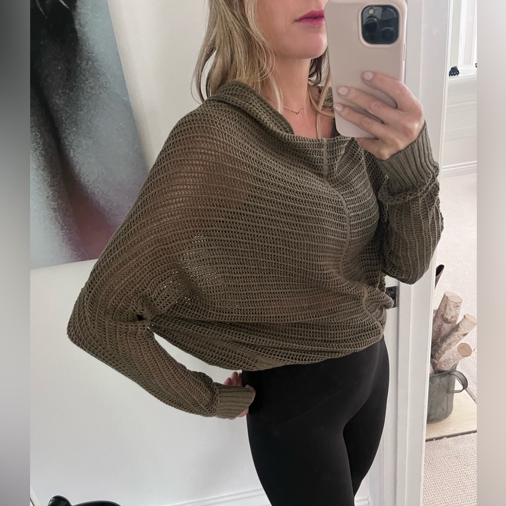 ALL SAINTS olive green knit cowl jumper “crochet” sweater